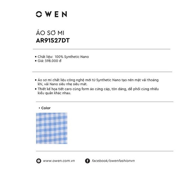 Sale Chính Hãng  Áo sơ mi dài tay Owen regular fit chất nano màu xanh AR 91527 hot 🌺 neww * ! %