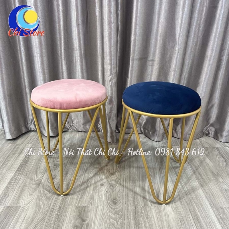 Ghế Đôn Ngồi Bàn Trang Điểm Chân Sắt Sơn Tĩnh Điện, Đôn Tròn Sofa Tròn Ngồi Phòng Khách Bọc Nỉ