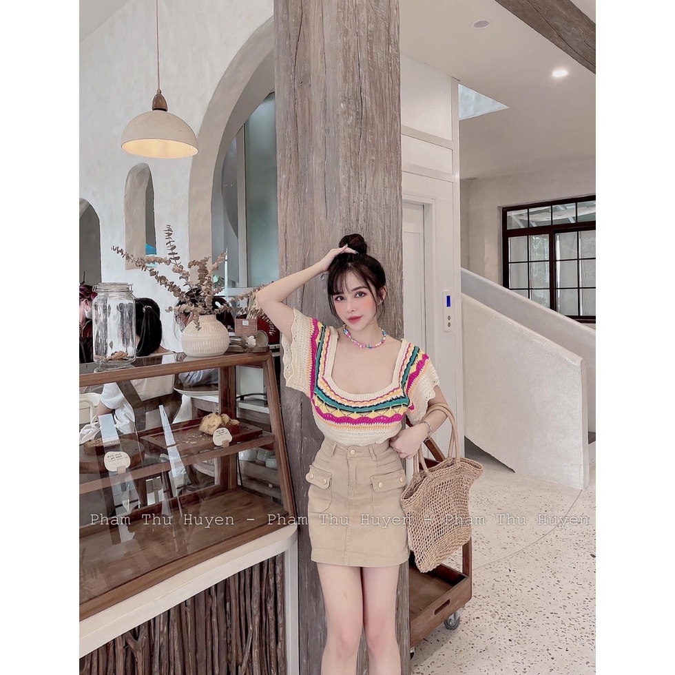 Áo croptop nữ tay ngắn kiểu ôm body bigsize CỔ VUÔNG