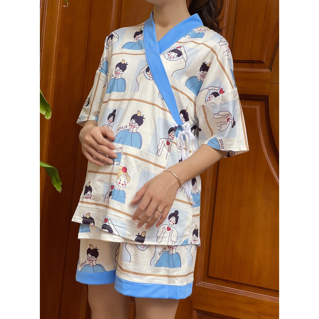 Bộ đồ bầu Ngủ Chất Thun Sữa kiểu dáng KIMONO mặc nhà chất mềm mát cho mẹ bầu BĐ858