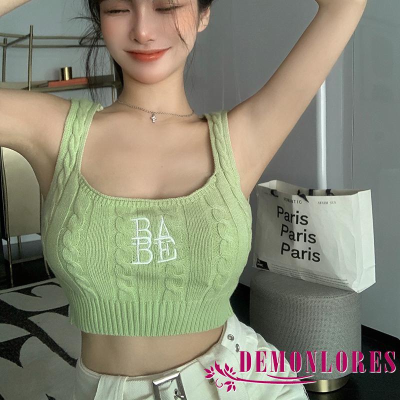 Áo Lửng Hai Dây Cổ Chữ U Thêu Chữ Thời Trang Quyến Rũ Dành Cho Nữ