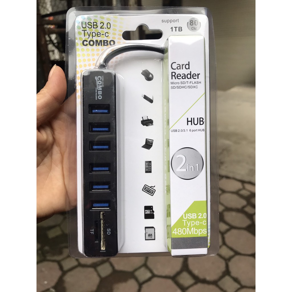 Bộ Chia Usb 6 Cổng Có Khe Đọc Thẻ Nhớ