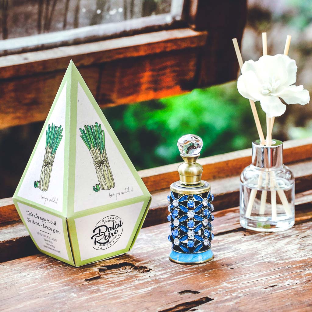 Tinh dầu nguyên chất Dalat Retro, sả chanh lemon grass, 10ml, hộp, mẫu ether