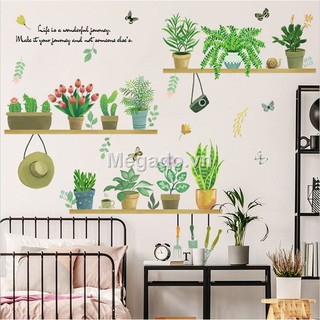 Decal chậu cây xanh dán tường A142