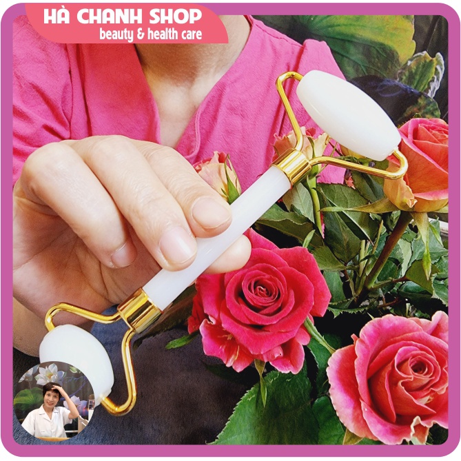 Dụng Cụ Làm Đẹp Con Lăn Mát Xa Mặt Bằng Đá 2 Đầu Màu Trắng Bạch Ngọc Đẹp Giúp Căng Da Giảm Mỡ Loại Bỏ Nếp Nhăn