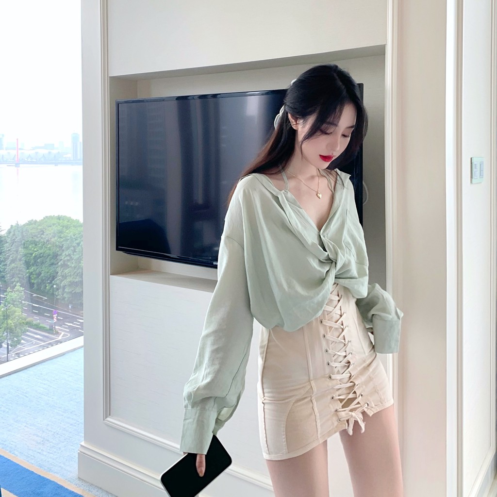 Chân váy chữ a đan dây nữ mini Emilyshop