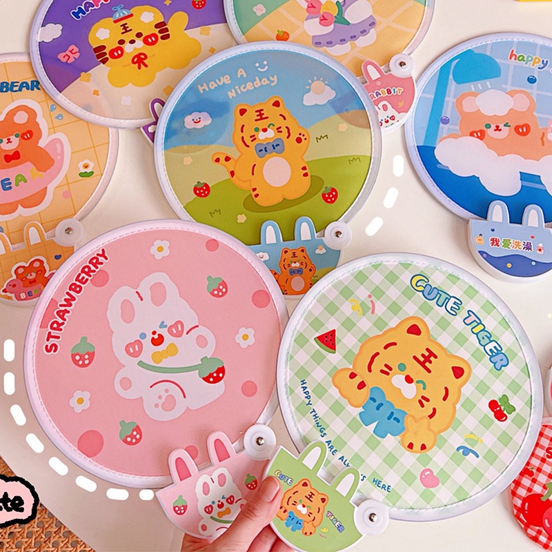 Quạt Cầm Tay Mini Hình Hoạt Hình Dễ Thương Có Thể Gấp Gọn Bỏ Túi Mang Đi Du Lịch