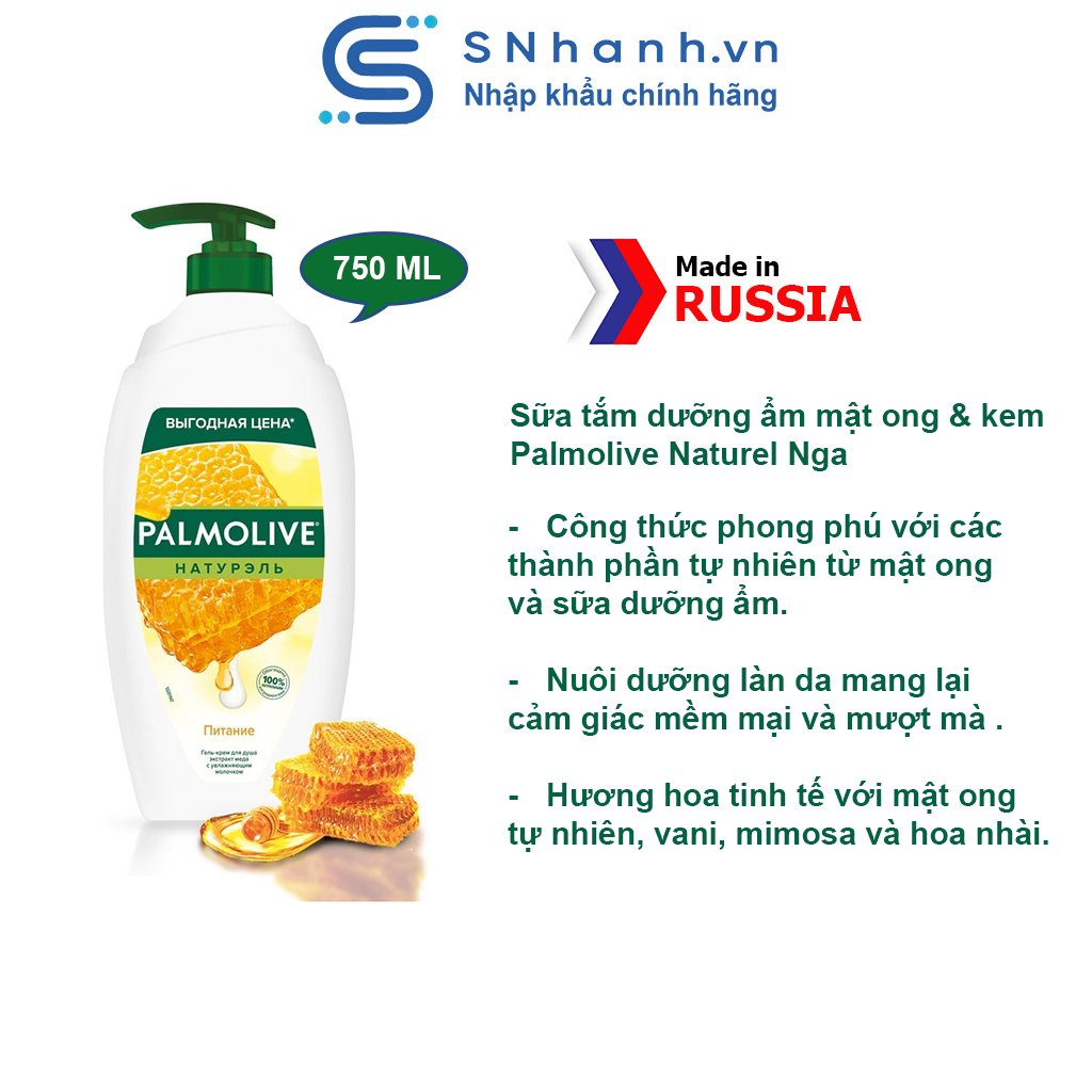 [ 750ML ]Sữa tắm dưỡng ẩm mật ong &amp; kem Palmolive Naturel Nga