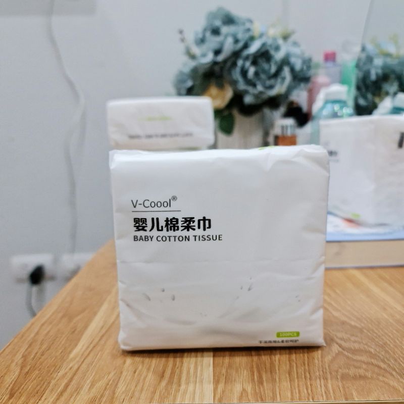 Khăn Vải Khô Đa Năng Vcool dùng tẩy trang lau mặt chất liệu 100% cotton mềm mịn