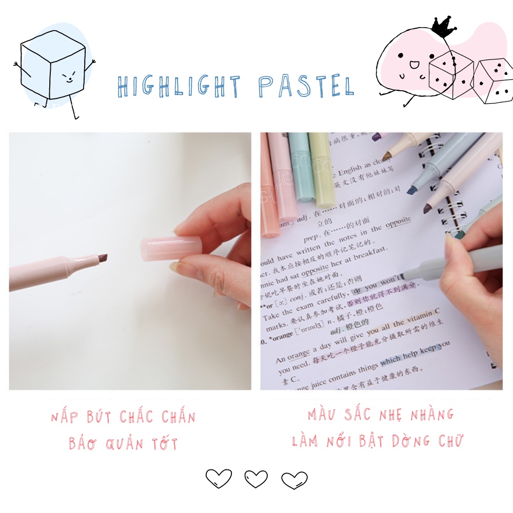 Set 6 bút highlight pastel Half sugar đánh dấu nội dung bài học