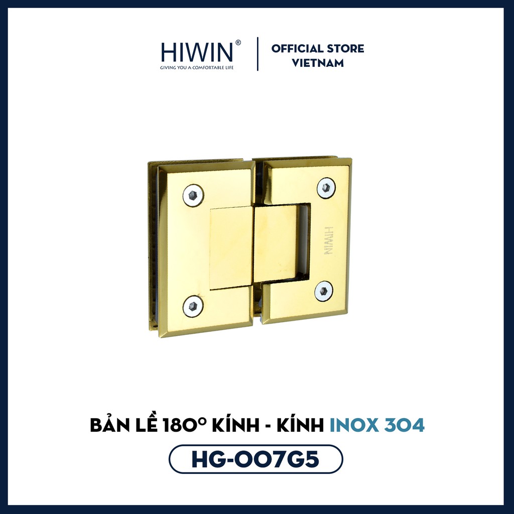 Bản lề 180 độ kính kính cabin tắm cạnh vát inox 304 đúc mạ vàng cao cấp Hiwin HG-007G