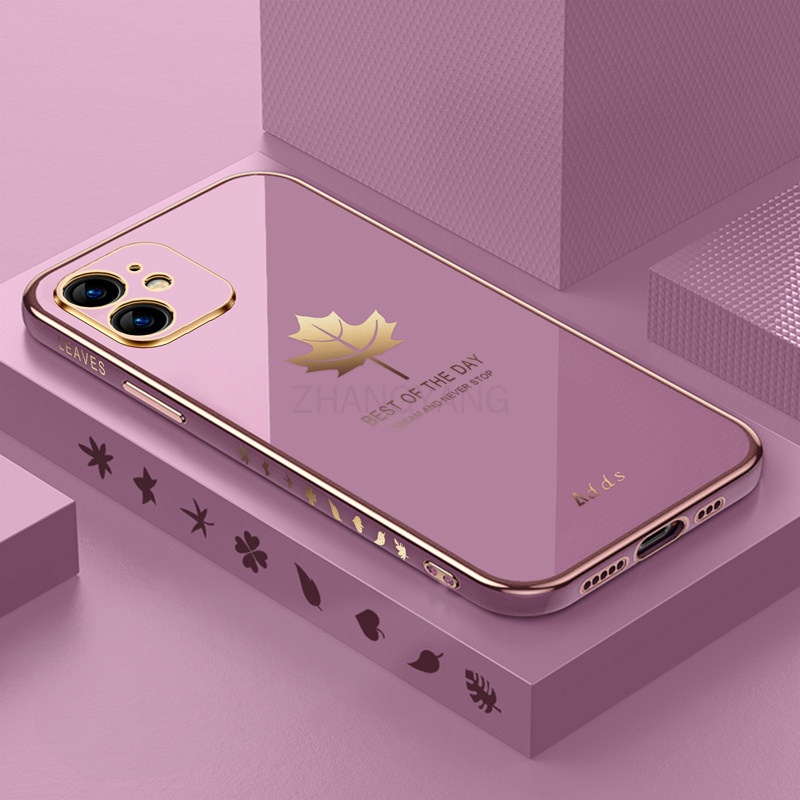 Ốp Điện Thoại Silicon TPU Mạ Điện Họa Tiết Lá Phong Kèm Dây Đeo Cho iPhone 11 iPhone 11 pro iPhone 11 pro max