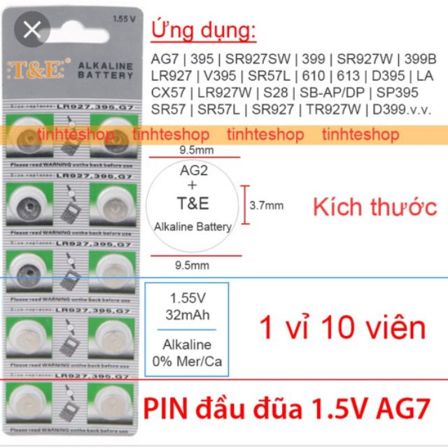 Vỉ 10 viên pin cúc áo Alkaline AG7 – LR927H – 395A