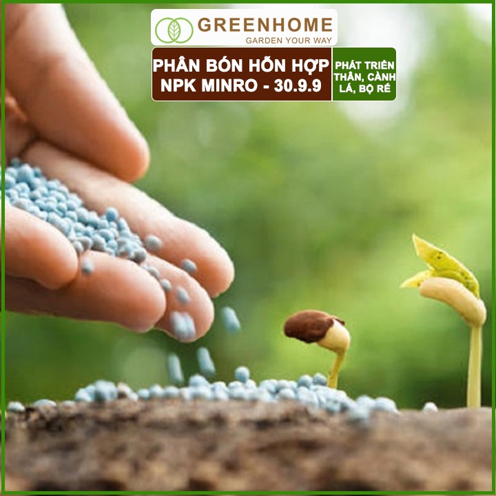 Phân NPK 30-9-9 Minro, bao 200gr, hỗ trợ phát triển nhanh thân, cành, lá, bộ rễ |Greenhome