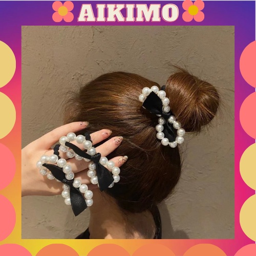 Dây buộc tóc Aikimo chun buộc tóc phong cách Hàn Quốc ngọc trai nhân tạo sang trọng đơn giản SC3