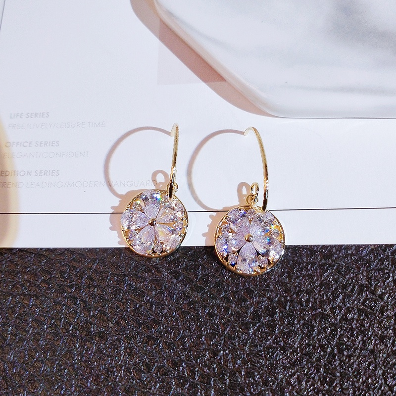 [Jiudoulan] Bông Tai Móc Tròn Hình Hoa Zircon Tinh Tế Cho Nữ
