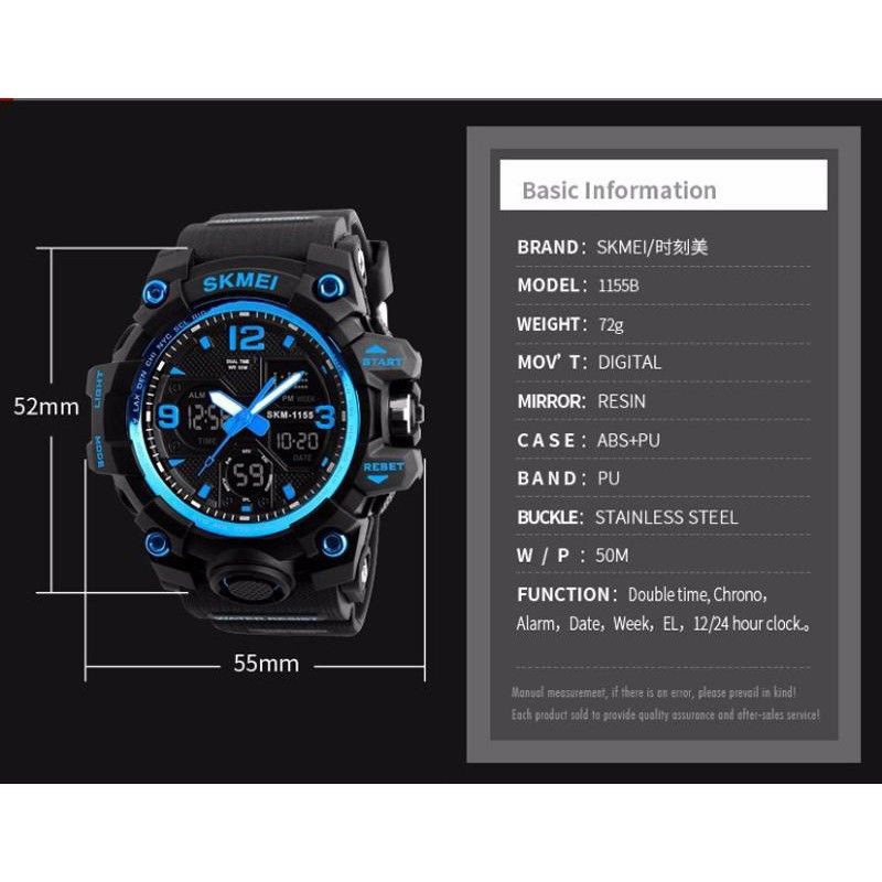 Đồng hồ Nam Skmei 1155B điện tử thể thao Dual Time Nhiều màu lựa chọn | BigBuy360 - bigbuy360.vn