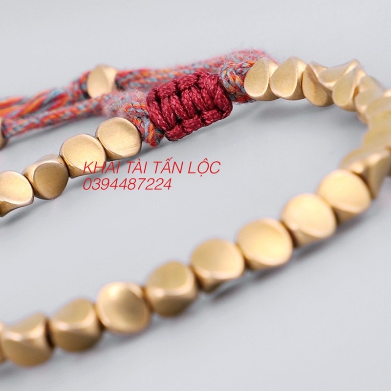 Vòng tay may mắn dây ngũ sắc và hạt đồng Phật giáo Tây Tạng