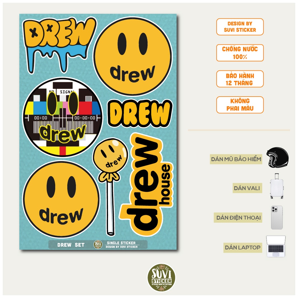 STICKER LẺ - Sticker Drew dán mũ bảo hiểm, laptop, điện thoại, vali. MSP: SS15