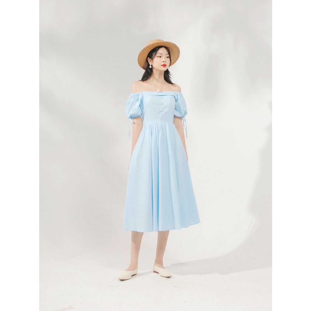 THE19CLUB - Váy linen trễ vai nơ tay 2 màu sắc - MAEVE DRESS