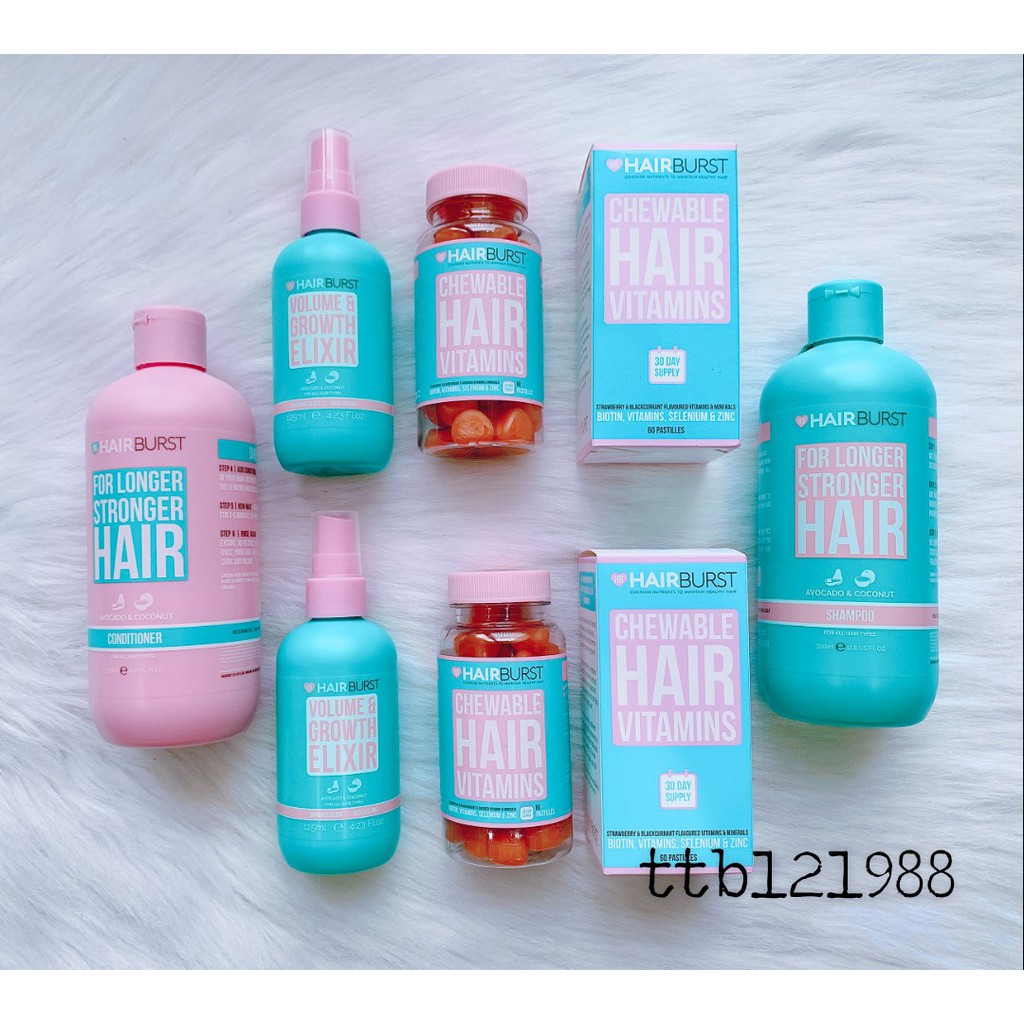 Combo 4 mónset Gội Xả Hairburst + Kẹo Dẻo Chewable +Xịt Dưỡng tóc Hairburst
