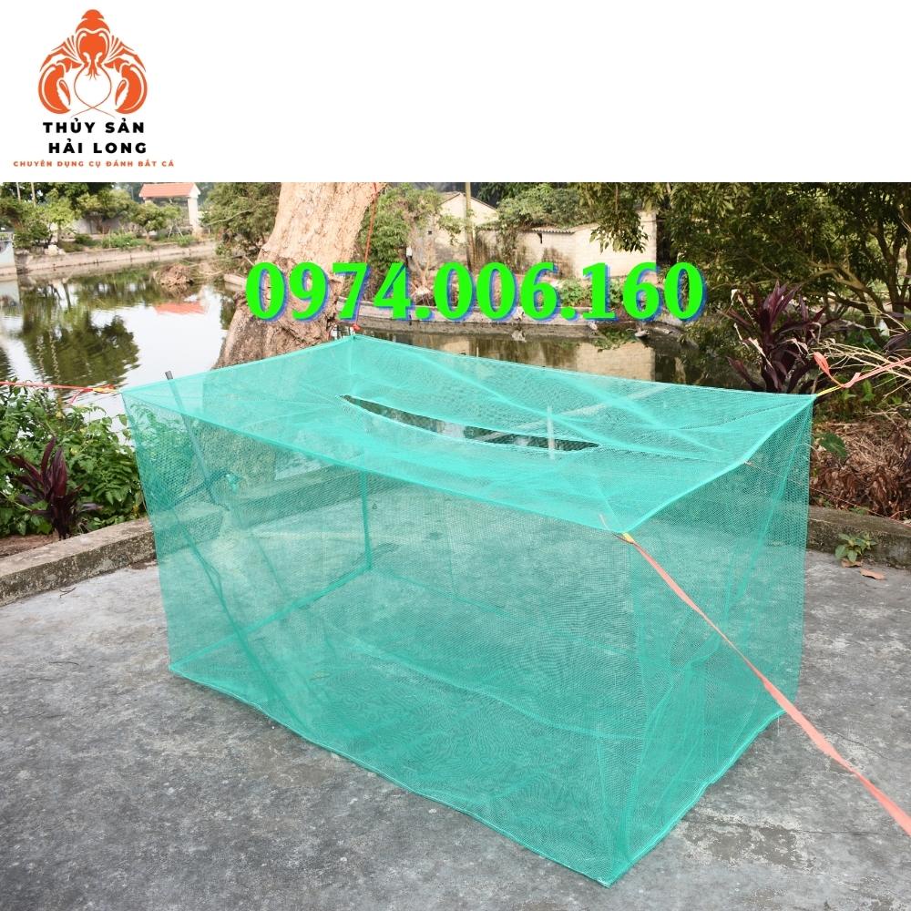 Tráng - vèo lưới nuôi cá, ếch, lươn... có nắp đậy chống nhảy sợi cước xanh ô mắt 3.5ly không xô dạt mắt lưới