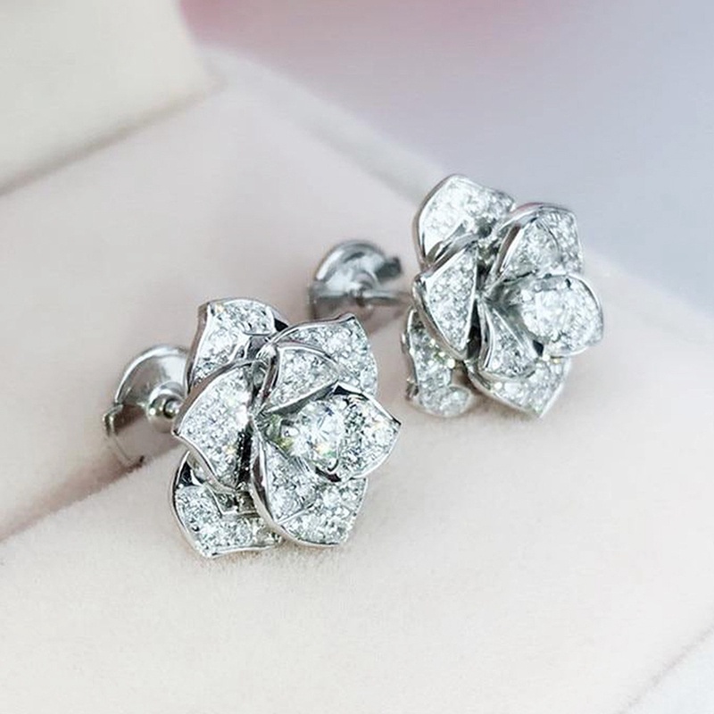 Bông Tai Hình Hoa Đính Đá Zircon Sang Trọng Cho Nữ