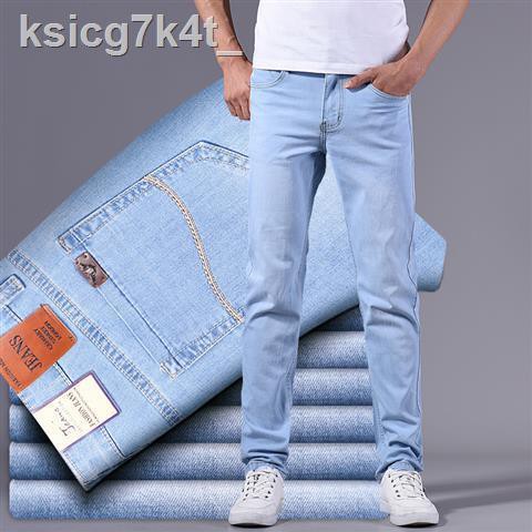 quần lót nữQuần▦❉○Mùa hè quần jean nam sáng màu Thun thẳng siêu mỏng âu trung niên trắng xanh Putu
