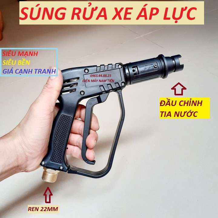 súng rửa xe - Súng phun xịt rửa xe áp lực cao Ren 22mm(cò đen r.e)