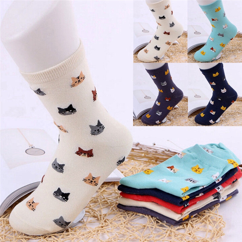 Cặp tất chân nữ vải cotton họa tiết hoạt hình (5 màu lựa chọn)