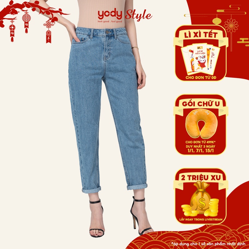 Quần jeans baggy nữ YODY có khóa lưng cao, quần bò baggy cạp cao tôn dáng - QJN3120