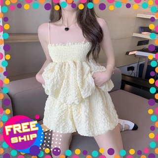 Set babydoll vải xốp nổi vàng óng ánh xinh xắn