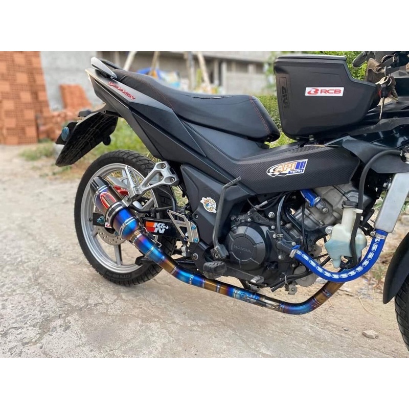 Pô AHM M3 titan - Bạc gắn Ex, Winner, Sirius, Raider, Satria, Wave, Drem...Tặng Kèm Tiêu Tiện CNC