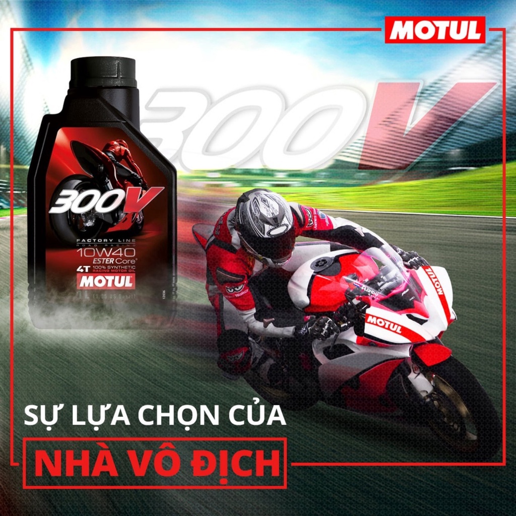 Dầu nhớt Mô tô xe máy Motul 300V Factory Line Road Racing 10W40 1L Tem 3 Lớp Nhập khẩu Pháp