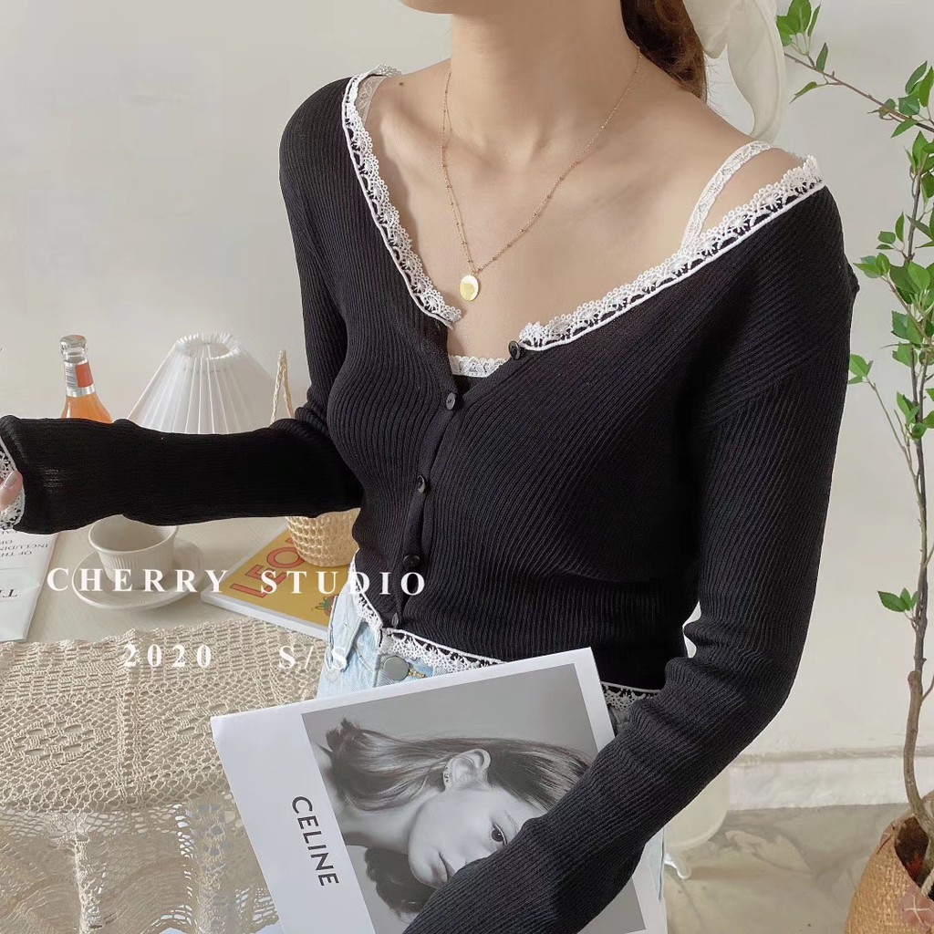 Set Áo Hai Dây + Áo Khoác Cardigan Dệt Kim Thời Trang Cho Nữ | BigBuy360 - bigbuy360.vn