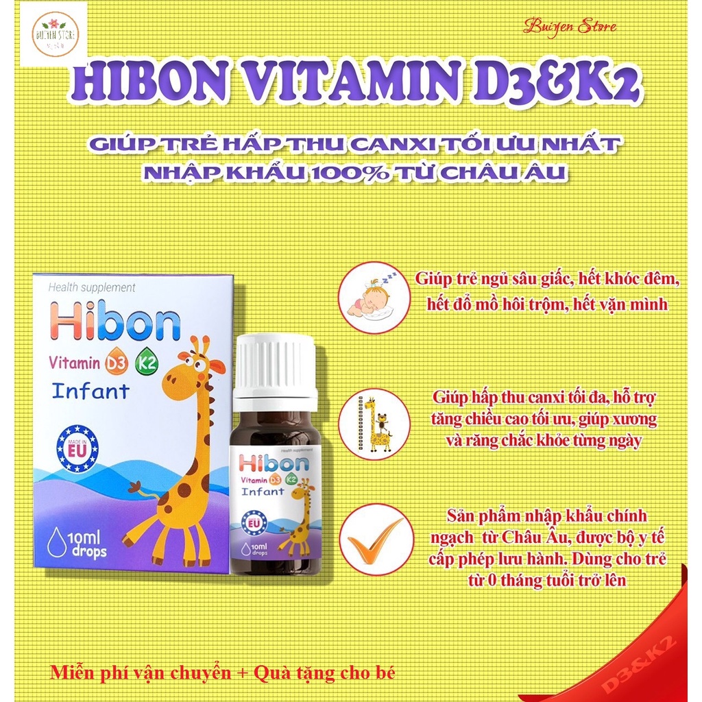 Vitamin D3K2 HIBON bổ sung D3 cho trẻ, tăng hấp thu canxi - nhập khẩu chính hãng