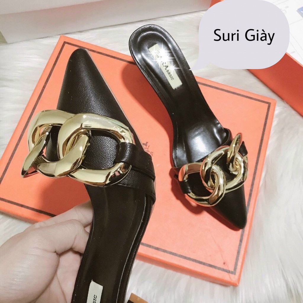 FREESHIP GUỐC NỮ CAO GÓT DA LỲ MỀM XÍCH NGANG ÊM CHÂN MS Q160