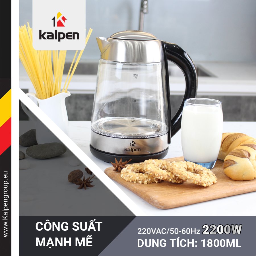 ẤM ĐUN NƯỚC SIÊU TỐC THỦY TINH KALPEN ĐIỀU CHỈNH NHIỆT ĐỘ KK88 VÀ K66