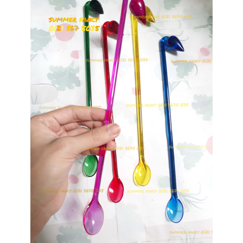 Muỗng khuấy 25cm hạt lựu móc câu đủ màu - Long Spoon with hook