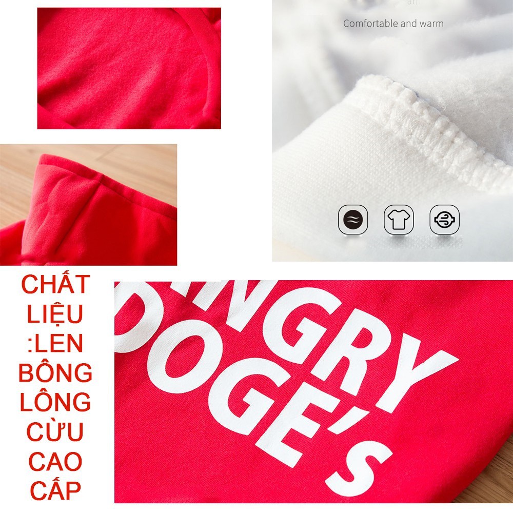 Áo cho chó lớn size từ 20 - 50 kg áo thu đông Hoodie cho chó có 2 tay và mũ vải len lót lông cừu cao cấp