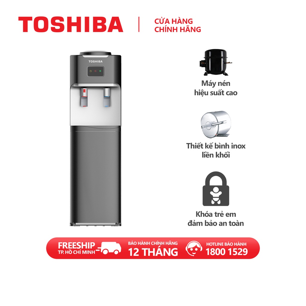 Cây nước nóng lạnh Toshiba RWF-W1664TV- Khóa trẻ em, Ngăn chứa ly rộng 20L- Hàng chính hãng, bảo hành 12 tháng