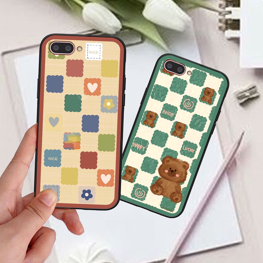 Ốp Oppo A3s / A1k in hình gấu caro đen trắng dễ thương siêu bền