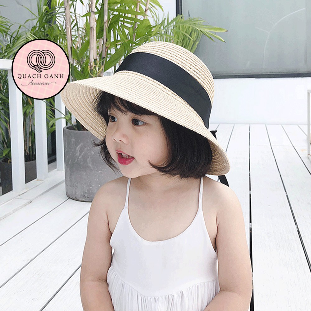Mũ cói mềm, nón cói đi biển cho mẹ và bé vành rộng đai nơ phong cách vintage chống nắng – MC33