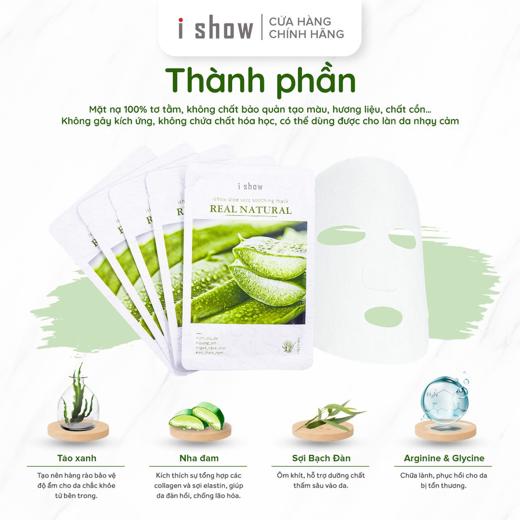 1 Miếng Mặt Nạ Dưỡng Ẩm Ngừa Mụn Da Chiết Xuất Từ Nha Đam ISHOW Aloe Vera Soothing Mask