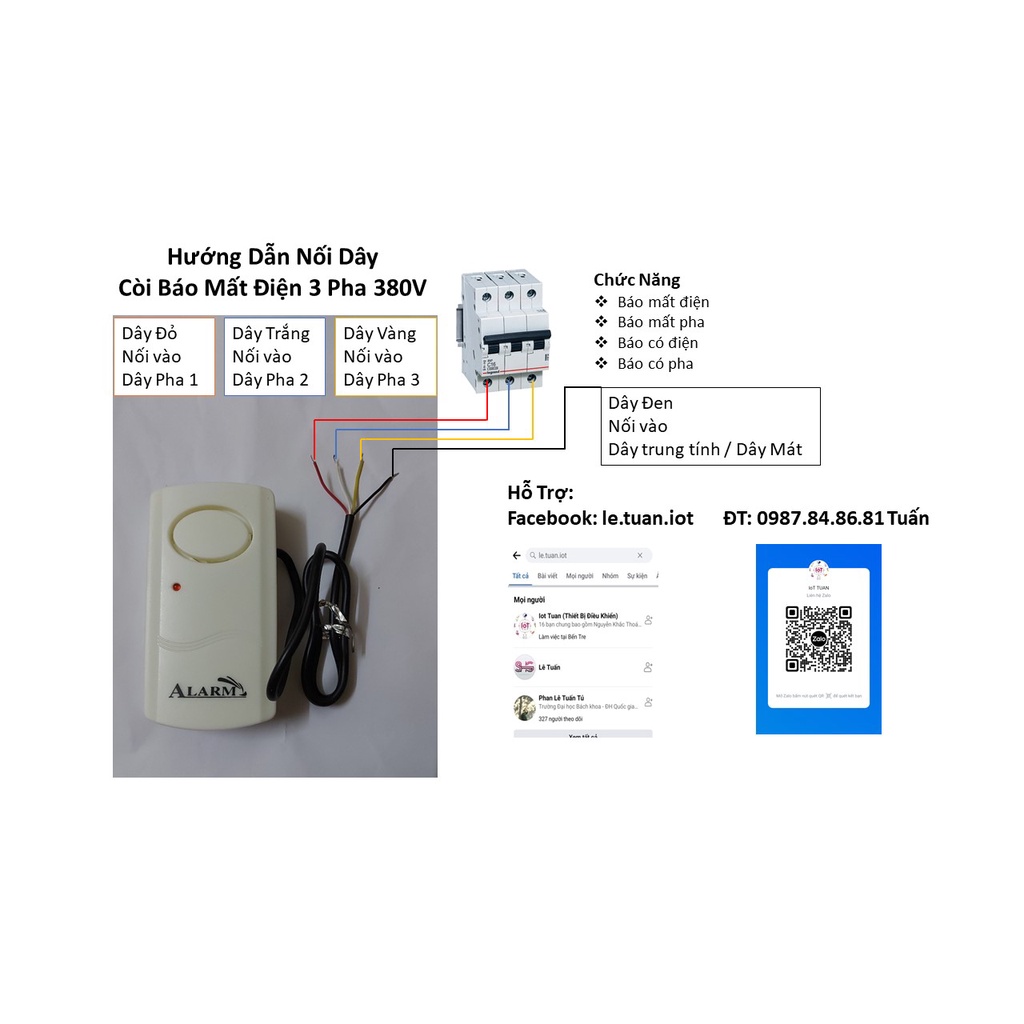 Còi động mất trung tính, Còi báo mất Pha, MẤT TRUNG TÍNH,  Chuông báo mất điện mất pha 380V  4 dây