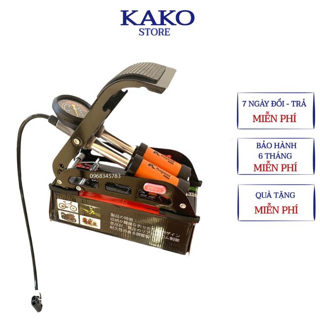 Bơm hơi đạp chân mini Kapusi , bơm lốp xe máy xe đạp phao bóng 1 và 2 piston, Kako