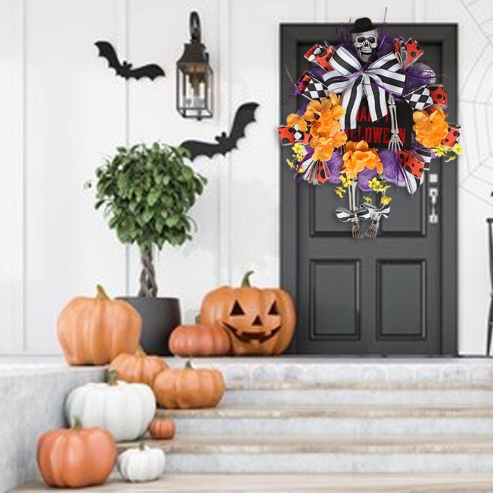 LANSEL Vòng Hoa Mặt Gỗ Hình Đầu Lâu Kinh Dị Treo Trang Trí Halloween