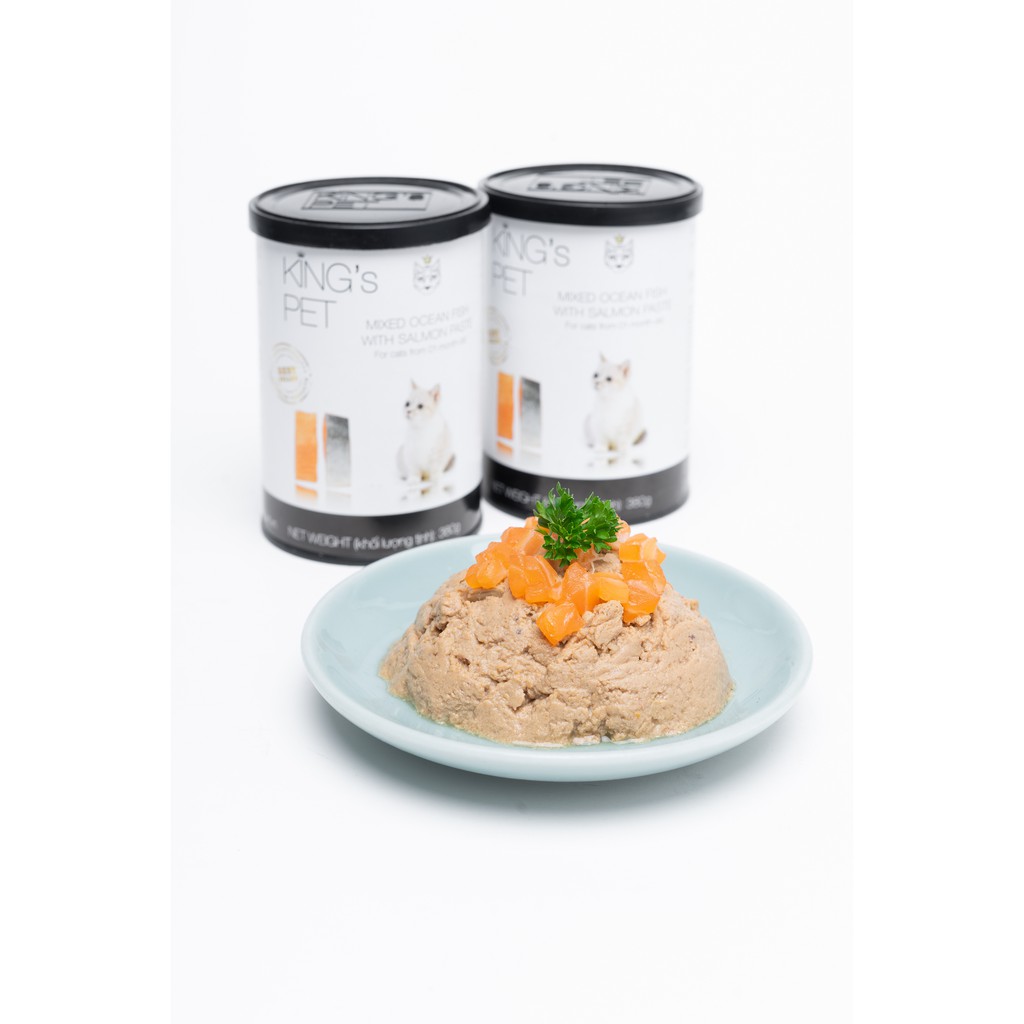 Pate Hỗn Hợp Cá Hồi King’s Pet lon 380gr - Thức Ăn Cho Chó Mèo Từ 01 Tháng Tuổi