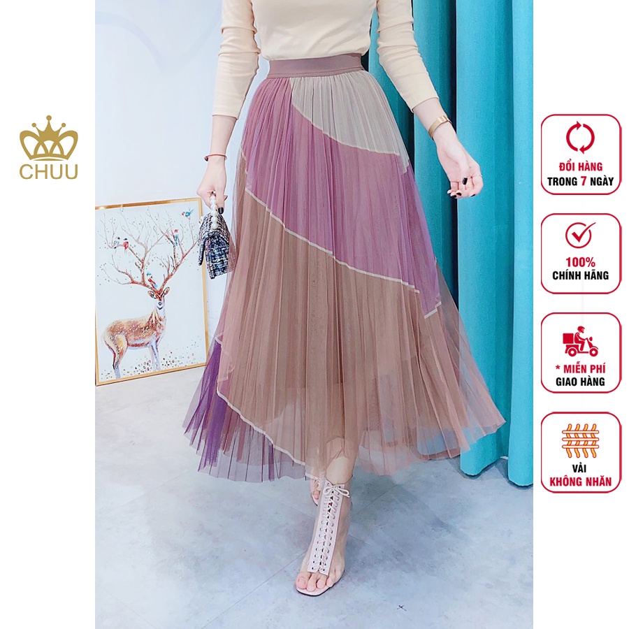 Chân váy maxi lưới omber eo co giãn CHUU CV6136