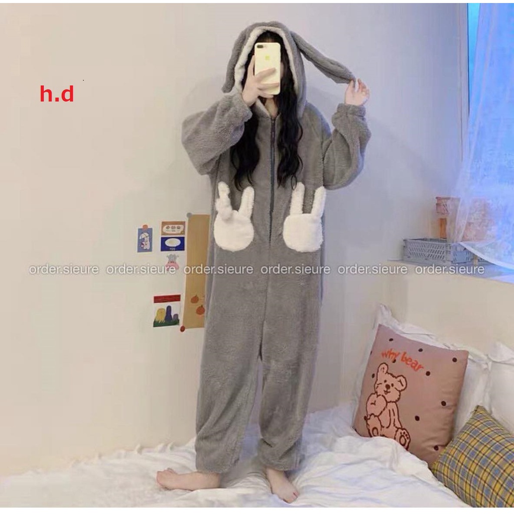 [RẺ VÔ ĐỊCH]bộ đồ ngủ mùa đông tai thỏ cutet, nhung bông mềm mịn bộ lông cho nữ siêu ấm, bộ mặc nhà freesize❤ 4